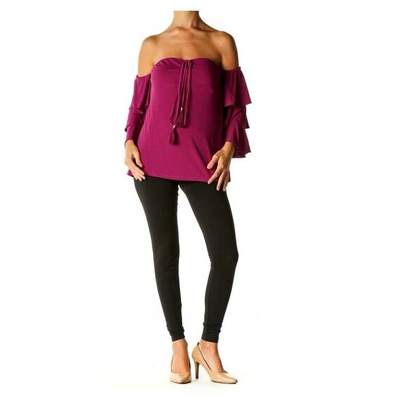 NWT WHBM Berry Fuchsia Ruffle Cold Shoulder Halter Strapless Top Womens Size 8 - Picture 4 of 10